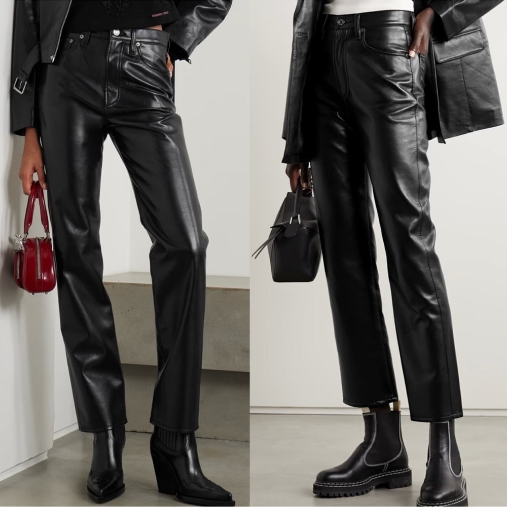 NWTS AGOLDE Black Recycled Leather 90's Pinch Waist Straight Leg Pants Size 30